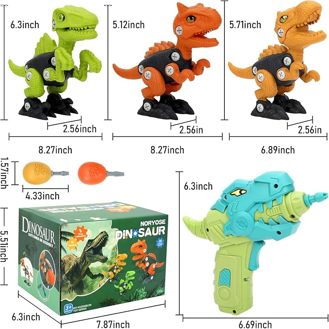 Dinosaur Toys for 3, 4, 5, 6, 7, 8 Year Old Boys, Kids Take Apart Toys with Electric Drill STEM Construction Building Educational, Party Christmas Birthday Gifts for Boys Girls