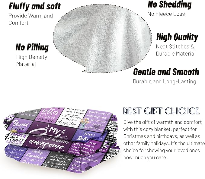 Sister Gifts Blanket, Happy Birthday Gifts for Sister, Unique Gift for My Dear Sis on Mothers Day Christmas - Soft Throw Blanket 60" x 50 (Purple)