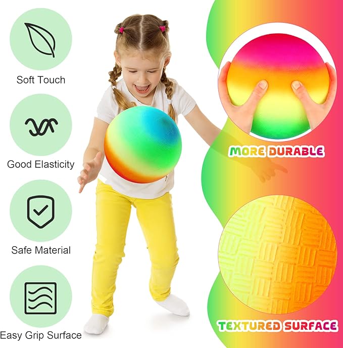 Vinsot 12 Pack 8.5 Inch Playground Balls Kickball Bulk, Bouncy Balls for Kids Inflatable Bouncing Handball with Hand Pump for Indoor Outdoor Games(Mixed Color)