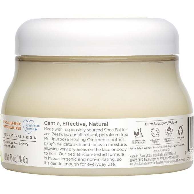 Burt's Bees Baby 100% Natural Origin Multipurpose Healing Ointment, Face & Body Baby Ointment – 7.5 Ounce Tub (Pack of 2)