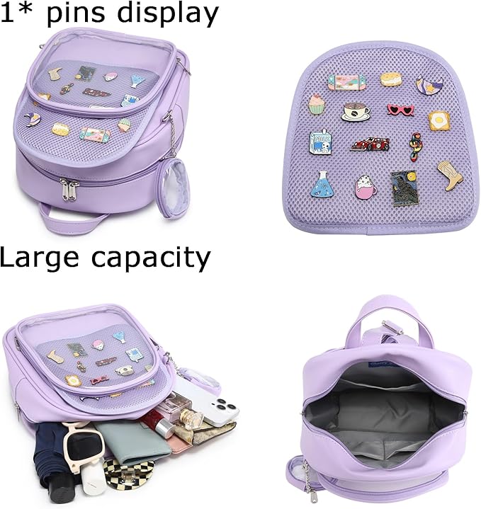 CHERRY SAUCE Kawaii Backpack PU Leather Ita Bag Aesthetic Cute Purse Pin Display