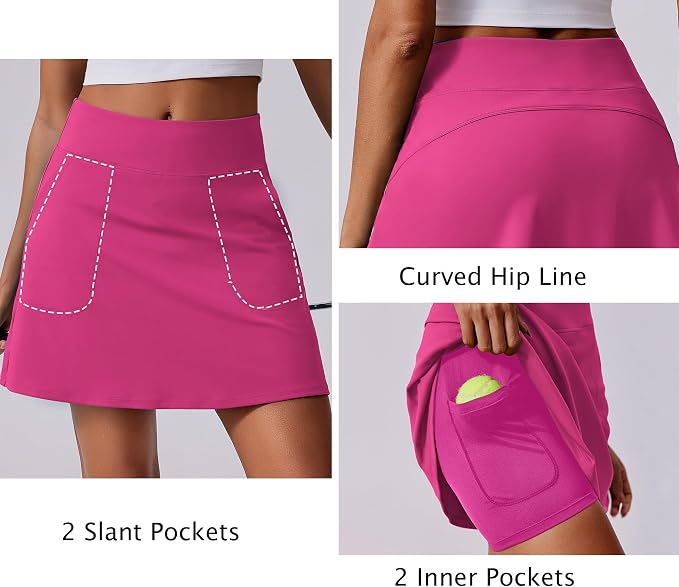 PINSPARK 17" Golf Skorts for Woman High Waisted Tennis Skirt with 4 Pockets | Lightweight, Quick Dry, 4-Way Strecth, Breathable, Tummy Control, UPF 50+ Athletic Skort for Workout, Pickleball, Gym, Casual
