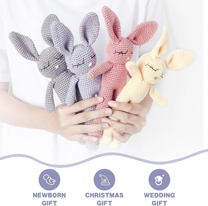 Moni's Choice Stuffed Plush Baby Crochet Bunny Rabbit Easter Gifts Handmade Stuffed Animal Hand-Knit Doll Granddaughter Grandson Lovey Sleep Toy Newborn (Pink)