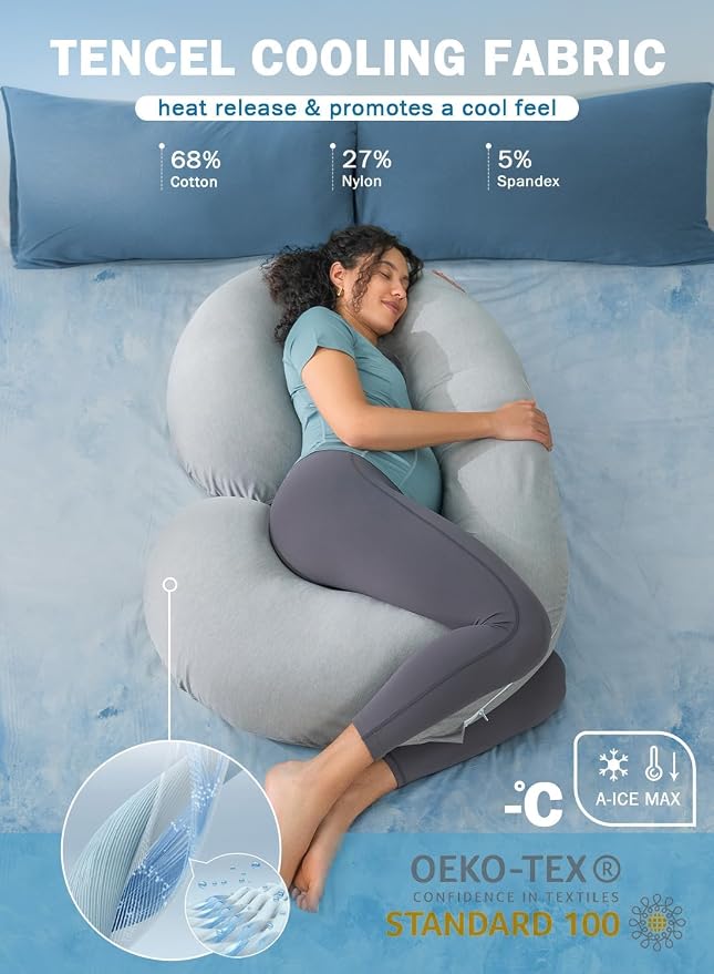 INSEN Cooling Pregnancy Pillow, Maternity Pillow with Soft Tencel Cover,C Shaped for Pregnant Women and Side Sleeping, Dark Gray