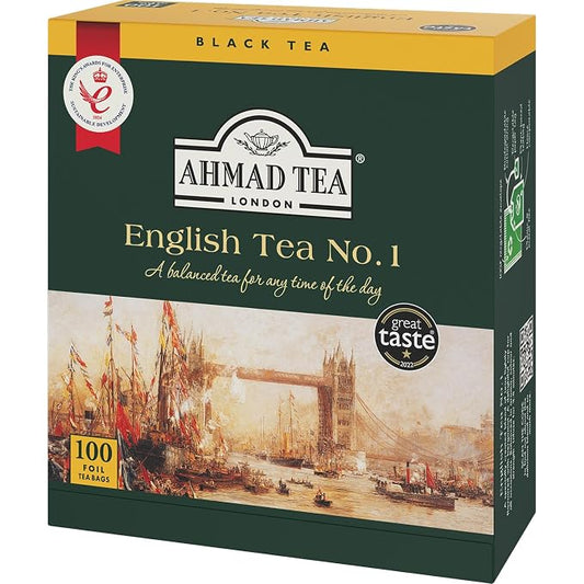 Ahmad Tea Black Tea, English Tea No. 1 Foil Enveloped Teabags, 100 ct - Caffeinated and Sugar-Free