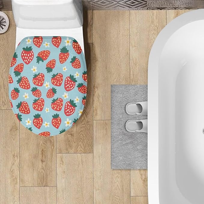 Strawberry Toilet Seat Cover, Bathroom Accessories Fits Most Round and Elongated Toilet Seats, Flannel Comfortable Toilet Lid Cover