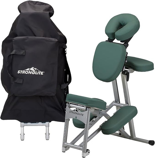 STRONGLITE Portable Massage Chair Ergo Pro II - Ultra-Strong, Lightweight, Foldable Tattoo Spa Chair with Wheels & Carry Case (600lbs Working Weight), Teal