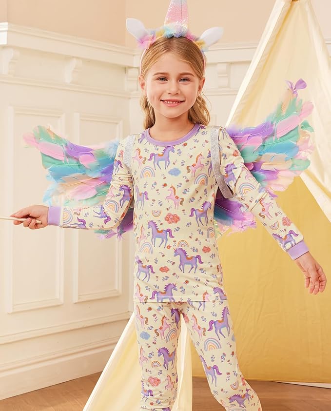 Bamboo Viscose Toddler Girls Kids Pajamas Unicorn Mermaid Pjs Long Sleeve Snug fit 12M-8Y 2pcs Soft Jammies