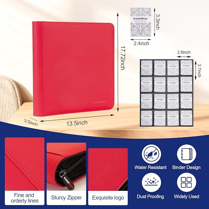 Card Binder – 1024 Capacity, Zippered Trading Card Holder for MTG, Sports & Collectible Cards – Acid-Free, Durable & Travel-Friendly Storage (Red dots, 16 Pocket)