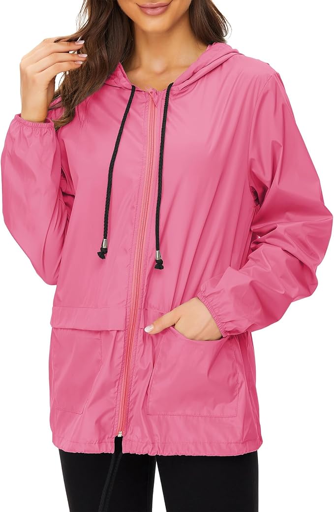 Zando Lightweight Rain Jacket Women Packable Waterproof Raincoat with Hood | Windbreaker Jacket Women, Light Raincoats for Drizzle, Rain Coats for Travel, Hiking and Commute