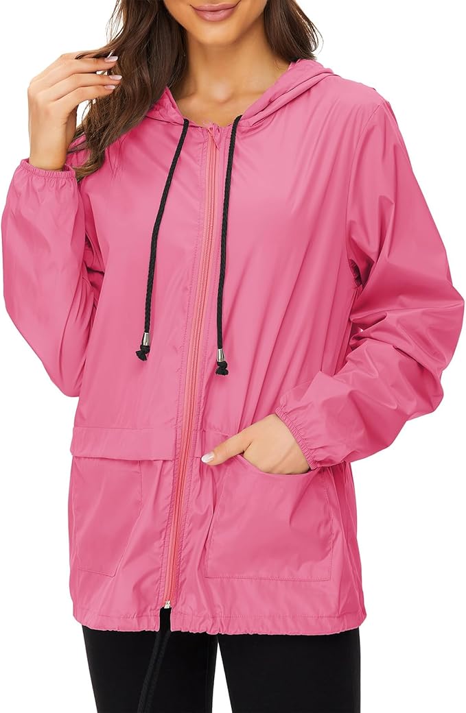 Zando Lightweight Rain Jacket Women Packable Waterproof Raincoat with Hood | Windbreaker Jacket Women, Light Raincoats for Drizzle, Rain Coats for Travel, Hiking and Commute