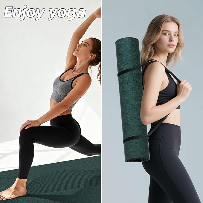 Large Exercise Mat | 10mm Thick TPE Non-slip Gym Mats, Carrying Strap