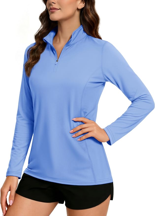 TACVASEN Women's Quarter Zip Pullover Golf Shirts UPF 50+ Long Sleeve Sun Shirts UV Protection Workout Tops