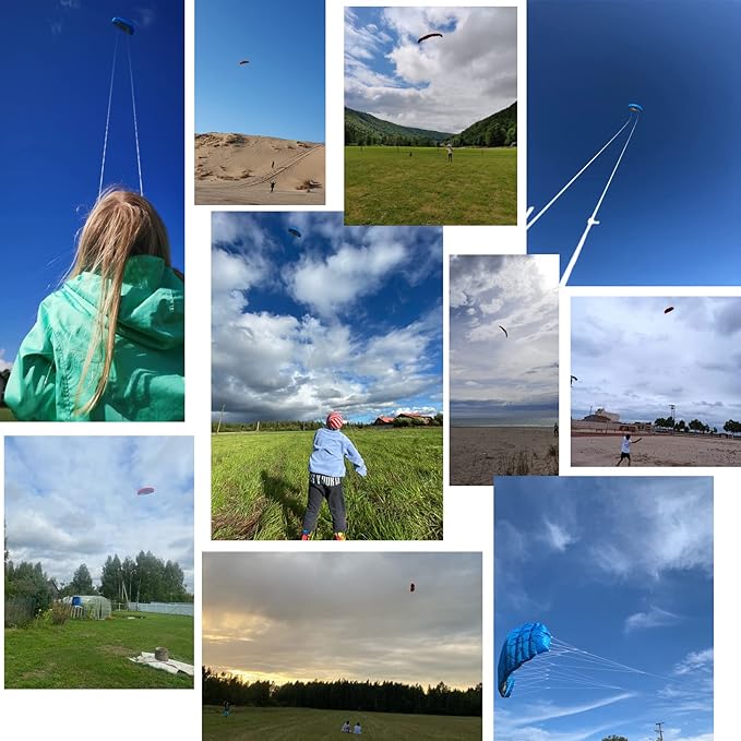 HENGDA KITE 2.5m Dual Line Stunt Parafoil Kites Soft Stunt Kite for Beach Blue with Flying Tool