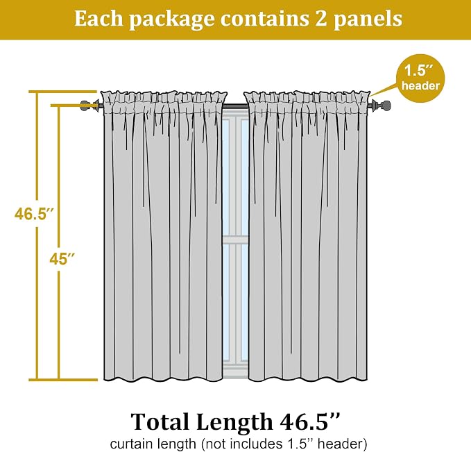 OWENIE Lemon Kitchen Sheer Curtains for Bedroom Living Room 45 Inch Length, Bedroom, Soft Solid Light Filtering Voile Short Sheer Curtain for Small Window, 42" W x 45" L, Lemon