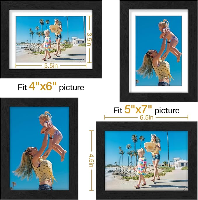 Vittanly 5x7 Picture Frames Set of 9, Black&Brown&Dark Grey | Display Pictures 4x6 with Mat or 5x7 without Mat, Small Photo Frames, Engineered Wood with Shatter Resistant Plexiglass