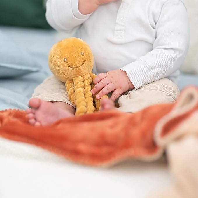 Nattou Plush Stuffed Toy, Cuddly Companion, Umbilical Cord Design Reassures Baby, Vegan, Lapidou Octopus, Yellow
