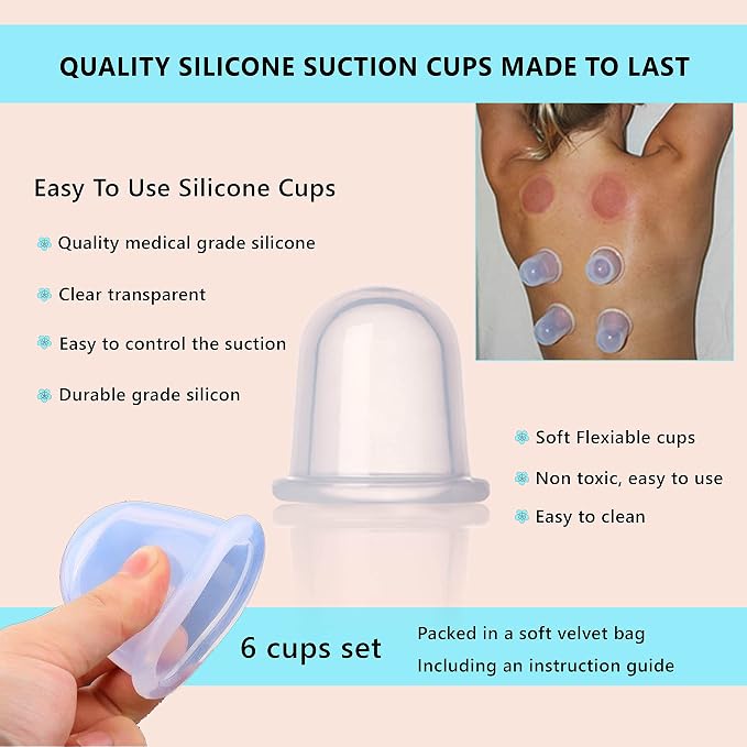 Cupping Kit for Massage Therapy - 8 Silicone Massage Cups for Arthritis Relief, Pain Reduction, Anti-Aging & Cellulite Treatment - Cupping Set (2XL, 4L, 2M)