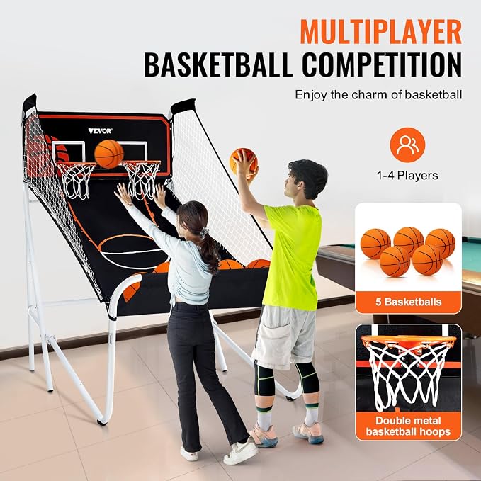 VEVOR Basketball Arcade Game Indoor, 2 Player Indoor Basketball Game, Home Dual Sport with 8 Game Modes, Electronic Scoreboard, and Inflation Pump,Adults