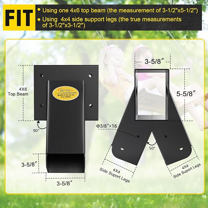 BETOOLL 90° A-Frame Middle Swing Set Brackets, Heavy Duty Steel DIY Swing Set - Includes Mounting Hardware, Ideal for Indoor and Outdoor Playgrounds (1 Middle Bracket-Black)