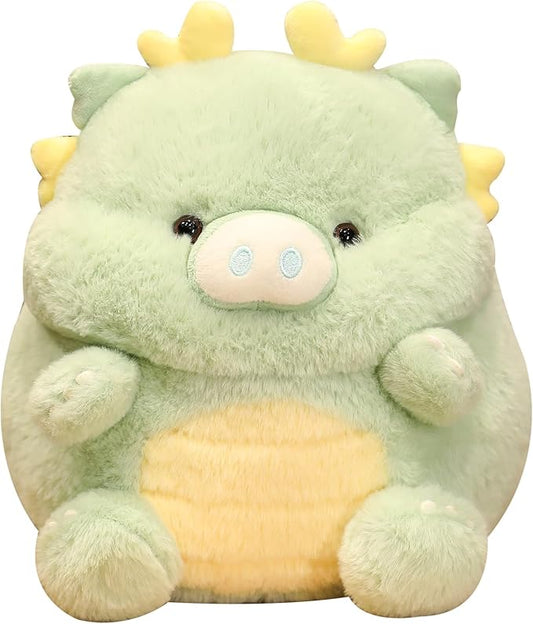 MUPI Cute Dragon Pig Plush Toy Kawaii Stuffed Animals Soft Dinosaur Plush Pillows for Girls Boys Kids Adults, Green (11 Inch)