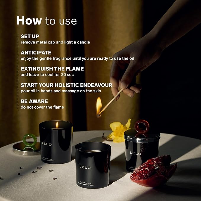 LELO Flickering Touch Massage Candle, Melts into Massage Oil, Scented Candle Body Massage Oil, Luxury Skin Treatment, Black Pepper & Pomegranate Scent