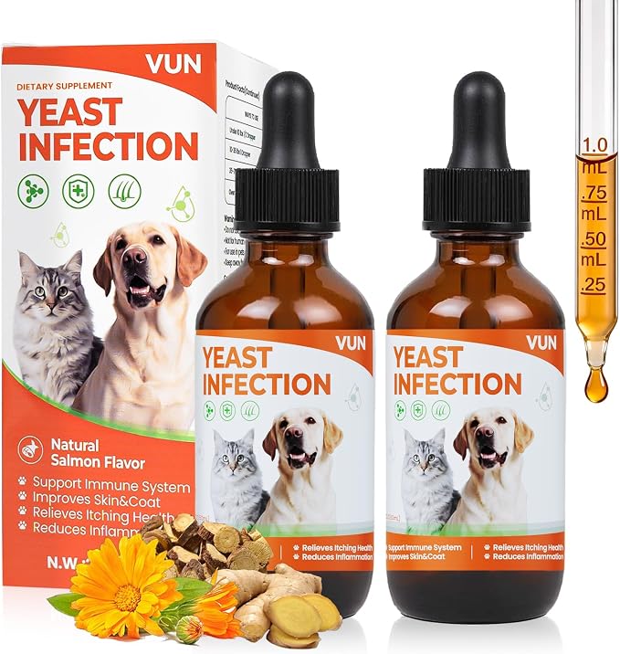 Yeast Infection Treatment for Dogs & Cats-Natural Fast Relief Drop for Itchy Skin, Ears & Paws Redness -Supports Allergy, Inflammation & Immune Health,2 fl oz Salmon Flavor(2 Pack)