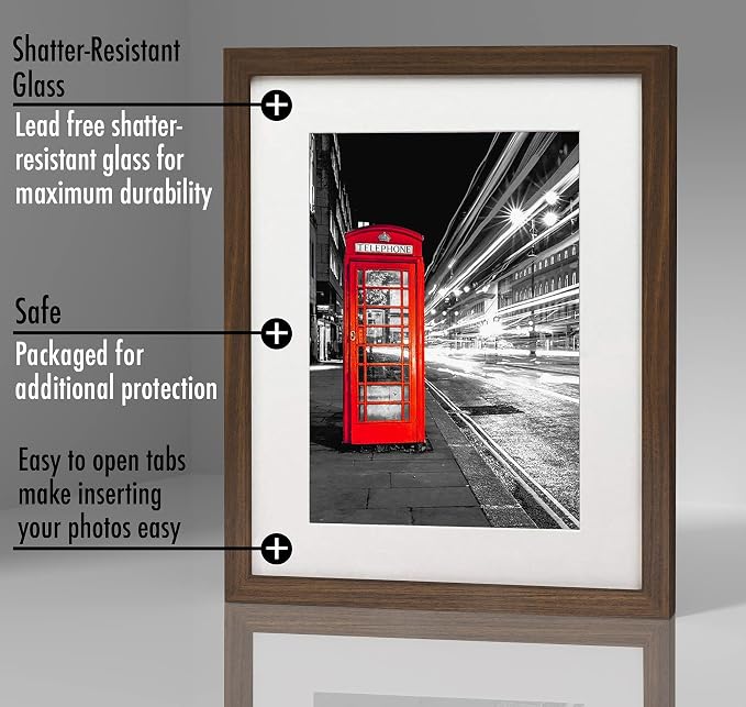 Americanflat 11x14 Picture Frame with Shatter-Resistant Glass - Use as 8x10 Frame with Mat or Display 11x14 Photo Without Mat - Signature Collection - Picture Frames for Wall Display - Walnut | Engineered Wood construction, Shatter-resistant glass, han...