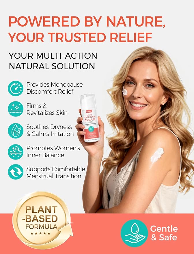 Estrogen Cream for Menopause Support - Soothing Phytoestrogen Cream with Wild Yam for Women - Natural Balancing Skin Moisturizer - Hydrates, Firms & Revitalizes Dry, Aging Skin - 3.5 oz