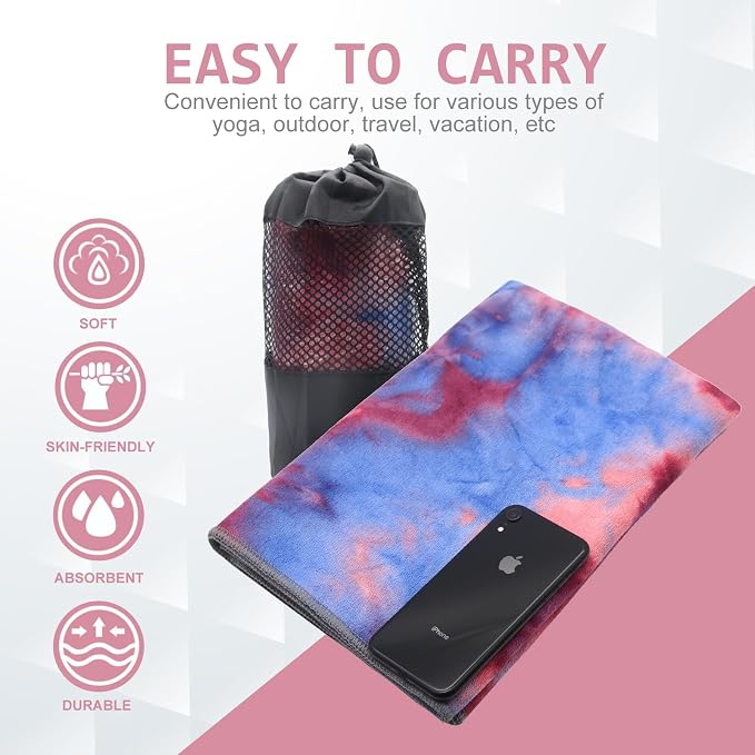 Eunzel 2 Pack Yoga Towel,Hot Yoga Mat Towel with Grip Dots Sweat Absorbent Non-Slip for Hot Yoga, Pilates and Workout 24" x72, Coral Sunrise & Azure Twilight