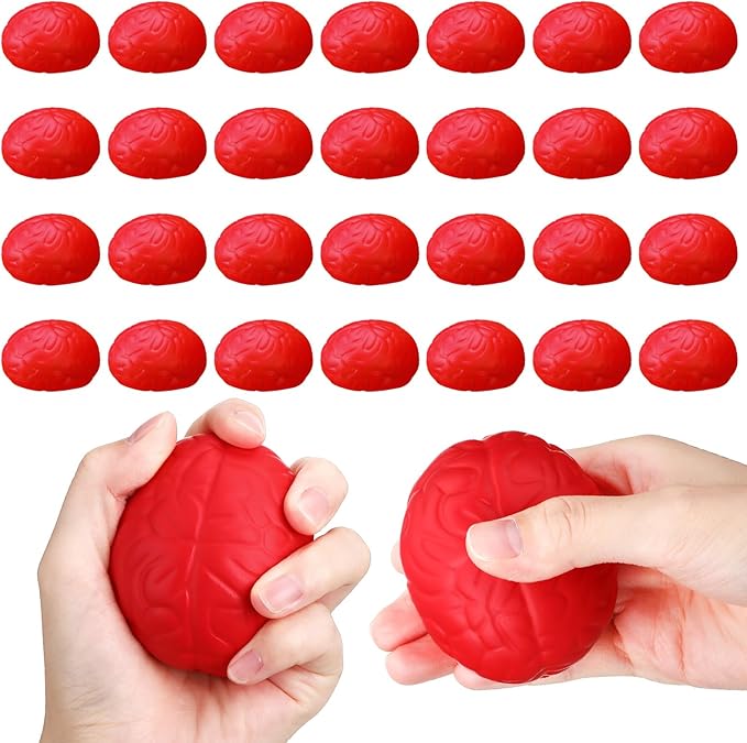 Jenaai Brain Stress Ball Halloween Squeeze Toy 2.76 Inch PU Hand Muscle Exercise Pressure Ball Funny Stress Relief Toy for Adults Improving Grip Strength Release Pressure(Red)