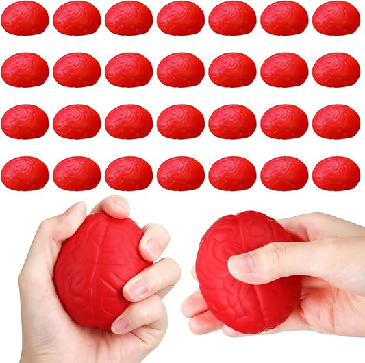 Jenaai Brain Stress Ball Halloween Squeeze Toy 2.76 Inch PU Hand Muscle Exercise Pressure Ball Funny Stress Relief Toy for Adults Improving Grip Strength Release Pressure(Red)