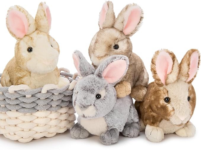 Tezituor 4 Pcs Realistic Rabbit Stuffed Animals Set, 9 Inch Big Stuffed Baby Bunny Plush Toy for Party Decoration, Cute Fluffy Plush Bunny Rabbit Bulk for Boys Girls