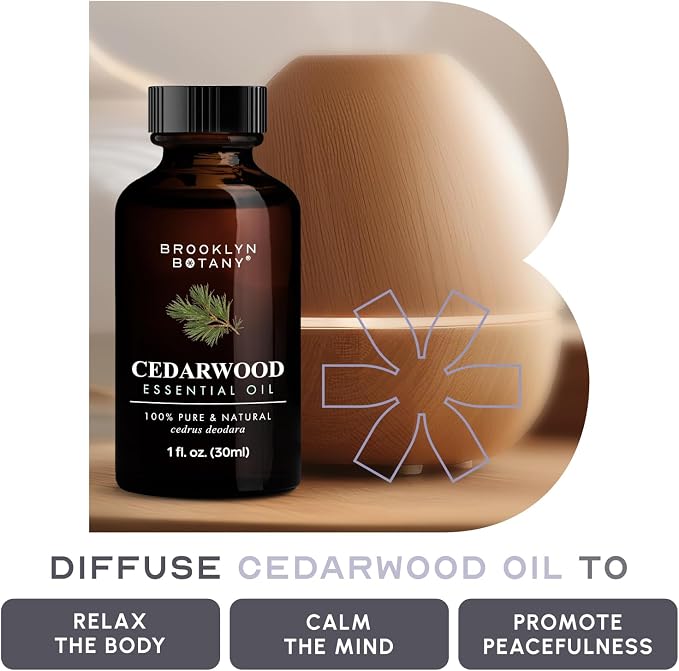 Brooklyn Botany Cedarwood Essential Oil - 100% Pure and Natural - Premium Grade Oil with Dropper - for Aromatherapy and Diffuser - 1 Fl Oz