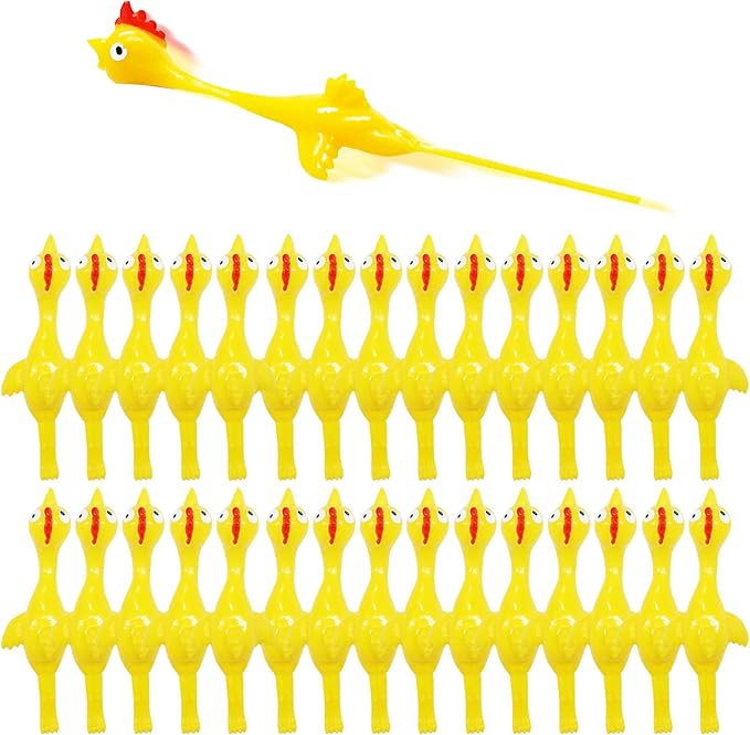 Slingshot Chicken Rubber Chicken Flick Chicken Flying Chicken Flingers Stress Gag Toys, Rubber Chicken Slingshot Funny Christmas Stuffers Easter Chicks Novelty Gifts for Kids (Yellow 30 Pcs)