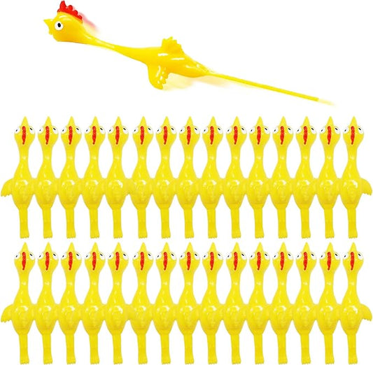 Slingshot Chicken Rubber Chicken Flick Chicken Flying Chicken Flingers Stress Gag Toys, Rubber Chicken Slingshot Funny Christmas Stuffers Easter Chicks Novelty Gifts for Kids (Yellow 30 Pcs)