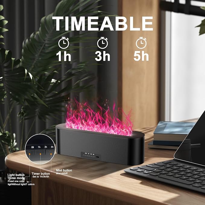 Colorful Flame Fire Diffuser Humidifier, Ultra-Quiet Aroma Essential Oils Aromatherapy Diffusers for Large Room, Bedroom, Office (Timeable, Waterless Auto off-150ml)