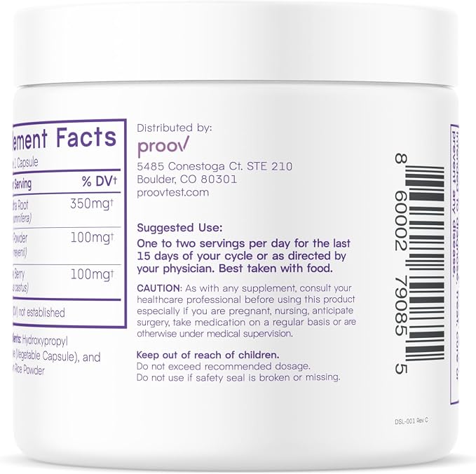 Proov - Luteal Love - Promotes Progesterone Production, Cortisol & Hormone Balance for Women -Fertility & Menopause Support -Vitex, Ashwagandha, Maca -Herbal Supplement -New Packaging - 1 Month Supply