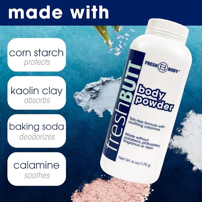Fresh Breasts Lotion to Powder Deodorant, 3.4oz + Butt Body Powder for Men and Women - Unscented Deodorant Anti-Chafing, Talc Free, 6oz