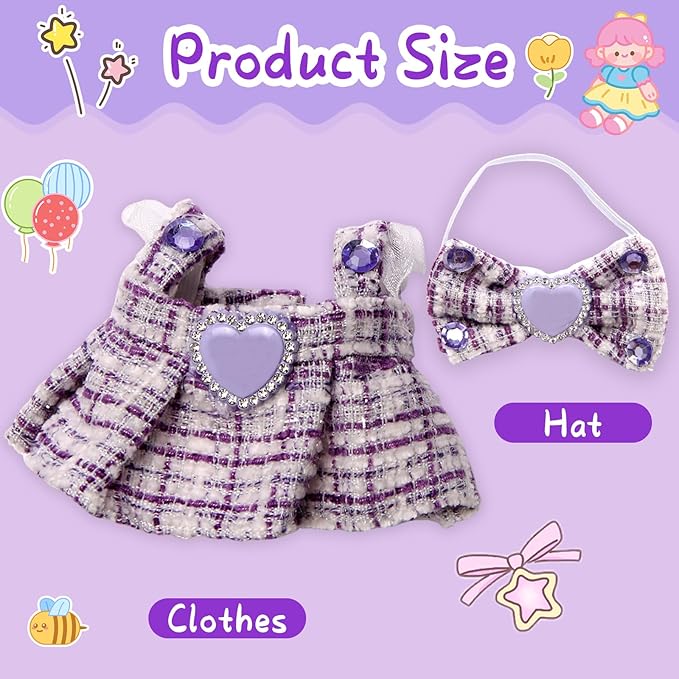 Doll Outfit Set for 17cm Dolls, 2 Piece Clothes Set for Doll, Premium Fashion Dresses for Dolls Accessories Suit (Purple)