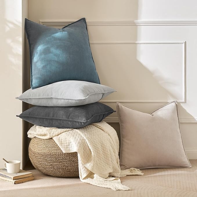 MIULEE Pack of 2 Light Grey Euro Shams Chenille Pillow Covers 26x26 Inch | Decorative Soft Couch Throw Pillows,Farmhouse Cushion Covers,Elegant Design for Sofa,Bed,Living Room,Summer Decor