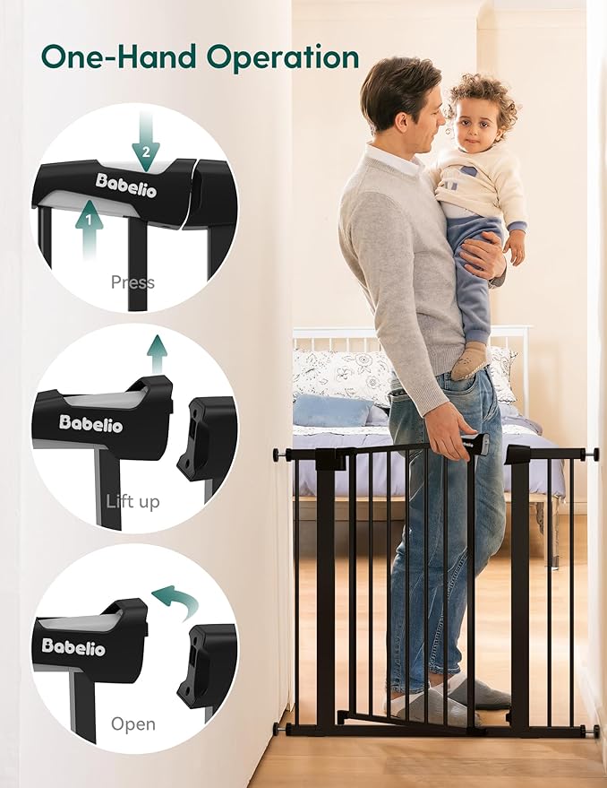 Babelio 26-40" Wide Baby Gate for Stairs & Doorways, 3 Ways Locking System with Auto-Close, Pressure Mounted No Drilling, Easy Install for Stairs, Hallway, Kitchen, Indoor Use, Black (2 Pack)