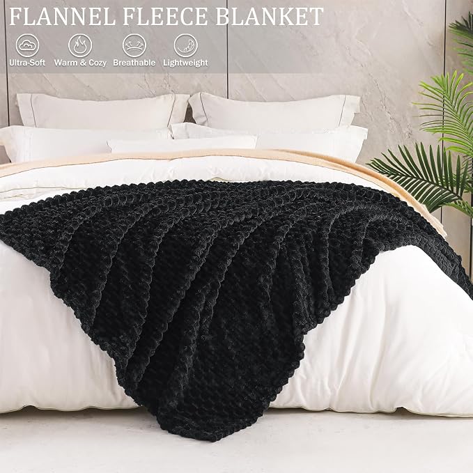 Exclusivo Mezcla 3D Fleece Twin Size Blanket for Bed, Black | Extra Soft Fuzzy Plush Lightweight Bed Blankets, Cozy Fluffy Decorative Blankets for All Seasons, 60x80 Inches