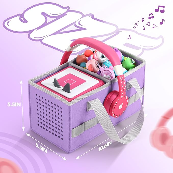 Carrying case for Toniebox Audio Player and Figurines Starter Set,Felt Organizer Bag,Travel for toniebox 2 Earphone and charger accessories portable bag (Purple)