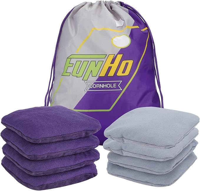 EunHo Regulation Cornhole Bags Set of 8 - Dual Sided Slick and Stick Cornhole Bean Bags for Tossing Game Professional All Weather Pro Corn Hole Bags with Tote Bag
