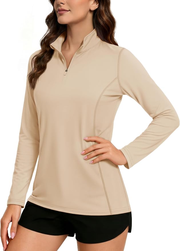 TACVASEN Women's Quarter Zip Pullover Golf Shirts UPF 50+ Long Sleeve Sun Shirts UV Protection Workout Tops