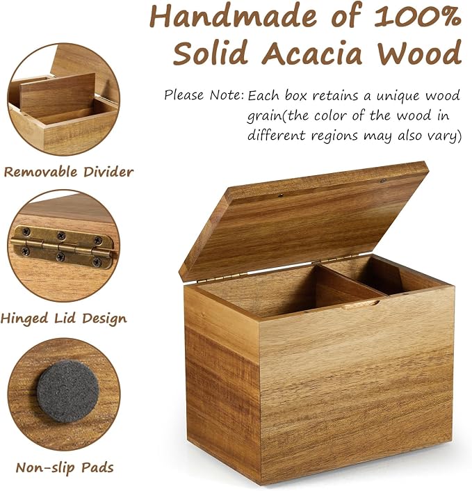 Tampon Holder for Bathroom Decor, Acacia Wood Feminine Product Organizer with Lid, Shark Week Tampon Storage, Pad and Tampon Organizer