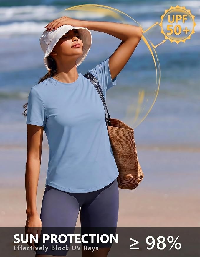PINSPARK Soft Workout Tops for Women UPF 50+ Sun Protection Shirt Quick Dry Athletic Running Hiking Travel Basic Tee Shirts
