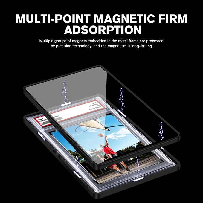 Magnetic Graded Card Slab Guard - Premium Aluminum Showcase for PSA Slab, Slab Guard with UV-Resistant Tempered Glass, Personalized Slab Bumper for Collectors, Black