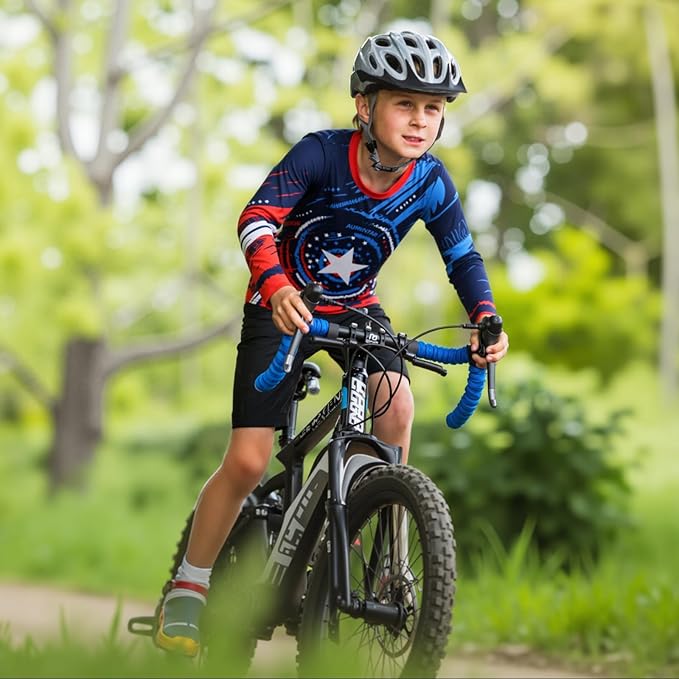 Kids Cycling Jersey Long Sleeve Dirt Bike Motocross Shirt, BMX Off-Road Racing Clothing